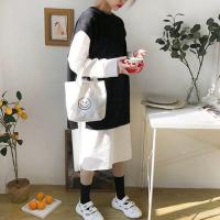 ins元气女孩插画便当帆布袋笑脸学生零钱手机百搭手提包饭盒袋 白色笑脸英文