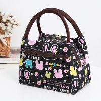 小熊饭盒包保温手拎饭盒袋妈咪手提包学生带饭便当包上班族饭袋子 001款黑色兔子