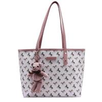 夏季休闲手提大容量购物袋女士包包2021小马托特包印花单肩包百搭 粉色 不带挂件