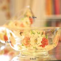 新款韩国经典喇叭花牡丹花色玻璃小饭碗汤面碗加厚隔热耐高温饭碗 牡丹花色二只