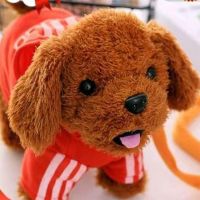 儿童电动玩具狗毛绒泰迪会走会叫唱歌跳舞牵绳走路小狗仿真机器狗 红色 电池版+基础功能