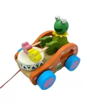 儿童木制小熊拖拉车宝宝拖拉学步卡通熊鼓玩具车动物小白兔拖拉车 631/拖拉青蛙