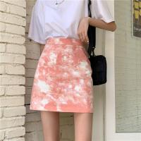 扎染半身裙夏新款2021女高腰包臀设计感小个子显瘦百搭a字短裙潮 红色 M 建议96-107