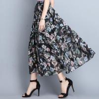 雪纺半身裙中长款女夏韩版复古印花跳舞仙女裙高腰大码沙滩长裙女 花色1 均码 80-150斤