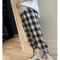 孕妇装夏季套装新款时尚宽松短袖T恤上衣夏中长款孕妈体恤打底衫 8分黑白格子裤[单条裤子]无口袋 M