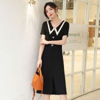 裙子雪纺连衣裙女秋装长袖2021新款秋季娃娃领秋冬高档秋款打底裙 短袖 M 90-110斤