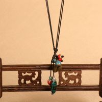 名族风复古文艺棉麻陶瓷项链女森系百搭长款毛衣链流苏挂件配饰 硕果花开
