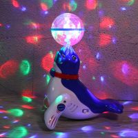 地摊热卖顶球旋转海狮儿童电动海豚发光小孩玩具男孩音乐小狗爬行 炫酷旋转顶球海狮[蓝色] 基础版[三节五号电池+螺丝刀]