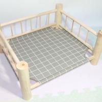 夏季狗狗床猫咪床宠物沙发床猫咪狗狗木质宠物窝可拆洗四季猫吊床 蓝色招财猫_ 长毛绒垫子