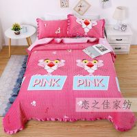 水晶绒床盖单件床单夹棉绗缝榻榻米冬季加厚保暖加大四季盖毯毛毯 粉红豹 90x220cm水晶绒单件直边床盖