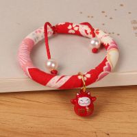 兔子围脖宠物兔兔子项圈宠物兔小铃铛装饰用品可爱衣服侏儒兔项圈 红色 红色樱花招财 S-小型(适合1-3斤左右)