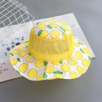 儿童帽子女夏季防晒网格薄款太阳帽透气水果男宝宝大檐遮阳渔夫帽 透气网格+柠檬黄 头围49-53厘米/2-8岁