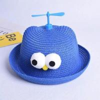 儿童旋转竹蜻蜓帽草帽防飞沫宝宝风扇帽子亲子太阳帽渔夫帽可爱萌 蓝色[旋转草帽] 参考1-5岁[适合头围48-52cm