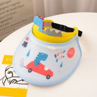 儿童遮阳帽夏天防紫外线卡通恐龙空顶防晒帽子男童女童春夏宝宝帽 跑车恐龙 适合2-15岁儿童