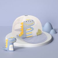 婴儿帽子夏季薄款鸭舌帽儿童遮阳帽男童宝宝防晒帽网眼太阳帽夏天 *[灰兰色]夏日[萌萌龙]* 50码:建议1-3岁