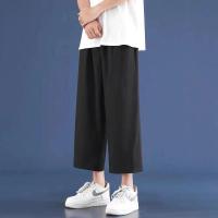 秋季新款九分裤子男生港风潮流宽松百搭直筒阔腿裤学生休闲9分裤 黑色款 [高质量] 6XL (收藏优先发货)