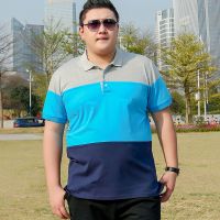 大码男装肥佬Polo衫翻领休闲半袖胖子加肥加大短袖T恤男夏季商务 拼蓝色BT1734 BT1734 2XL (160-1