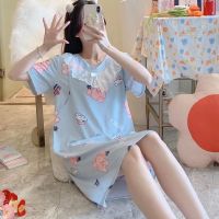 月子服夏季薄款吸汗产后孕妇睡衣春秋哺乳期喂奶6产妇9套装7月份8 单套:睡裙云朵熊 M[80-100斤]