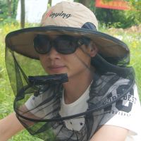 防晒帽子女遮脸防蚊面罩网遮阳男士蜜蜂帽防蜂帽夜钓鱼防蚊帽面纱 时尚卡其(送收纳袋)