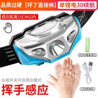 LED 头灯超亮可充头戴式强光感应远射特亮手电筒夜钓鱼灯感应头灯 外观蓝色[感应款] 普通款[单锂电低续航]不建议购买