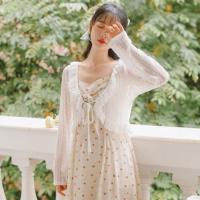 章蜜糖同款显个高蕾丝版本复古温柔百搭优雅透气短开衫长袖防晒衫 白色 均码 125以内