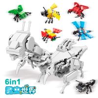 兼容乐高动物积木扭蛋鲨鱼昆虫拼图儿童益智拼装玩具男孩生日礼物 K41昆虫世界6颗可合体_