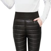 冬季中老年羽绒棉裤女外穿高腰加厚保暖宽松显瘦加绒大码妈妈裤子 黑色(双面加绒加厚款) M体重85-105斤