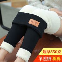特厚800克羊羔绒打底裤女秋冬加绒加厚外穿一体大码高腰保暖棉裤 羊羔绒棉裤550克黑色(长裤) S 推荐[80-95斤]