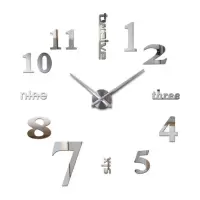 现代简约挂钟免打孔3D创意钟表DIY个性钟表 数字挂钟欧式客厅钟表 银色迷你款（40x40）CM