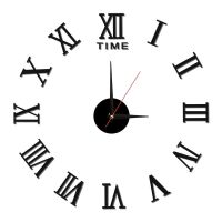 免打孔客厅罗马钟表diy个性镜面时钟墙贴壁钟艺术创意静音挂钟 黑色 全罗马*14英寸