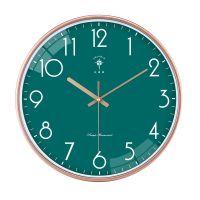 北极星挂钟客厅钟表北欧创意现代简约挂表时钟挂墙时尚石英钟家用 紫铜金绿盘简约款 22厘米