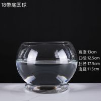 圆形玻璃鱼缸创意带底大号生态金鱼缸家用客厅乌龟缸桌面水培花瓶 18帶底圆球（鱼食渔捞彩石）