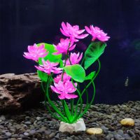 鱼缸仿真荷花 假荷花加荷叶鱼缸里 睡莲花装饰 塑料假花假草摆件 [粉色]荷花高20cm