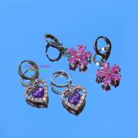 [人间富贵花]超闪华丽甜美爱心花朵水晶吊坠耳圈公主风百搭耳环 爱心 一对