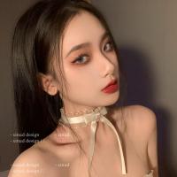 XINUD人间嗲妹 气质温柔蕾丝蝴蝶结颈链百搭短款锁骨链项链女 乳白色