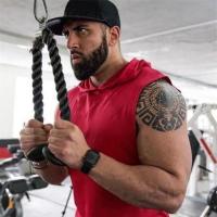 特价健美健身背心型男训练跨栏工字大码欧版夏背心 圆摆帽子纯红 L胸围100