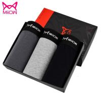 猫人3条装石墨烯抑菌男内裤50支新疆棉男士内裤男平角薄款短裤 001A组:深灰+黑色+浅花灰 L