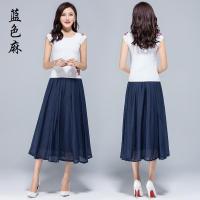 2021夏季新款复古文艺休闲薄款棉麻高腰半身裙中长裙显瘦百搭裙子 天丝麻蓝色 M码2.0-2.1尺