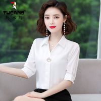 啄木鸟雪纺衫女短袖夏季2021新款韩版时尚洋气小衫气质衬衫上衣寸 白色 S 建议80斤-94斤