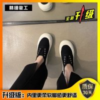 2021新款秋季厚底帆布鞋女学生低帮百搭ins潮一脚蹬透气休闲板鞋 升级版黑色 [材质升级 高品质] 40 标准尺码
