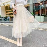 2021年新款法式复古收腰显瘦气质打底内搭学院风连衣裙女春秋长裙 网纱半身裙 S [80-100]