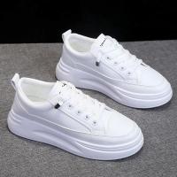 魔术贴小白鞋女百搭2021秋季新款女鞋街拍厚底皮面单鞋平底女鞋潮 白色经典款 35
