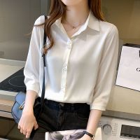 重磅真丝衬衫女夏季2021新款洋气小衫高档气质上衣白色桑蚕丝衬衣 白色 七分袖 S 85-99斤