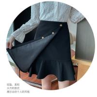 2021韩版女装荷叶边鱼尾裙半身裙春夏新款中长款高腰修身气质裙子 黑色 S 85-95