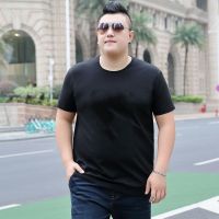 夏季加大肥佬胖子短袖t恤男士大码宽松T恤圆领印花半袖潮男装ins 纯黑短袖 M码(建议80-100斤)