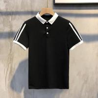 夏季薄款短袖Polo衫男士韩版修身潮流百搭时尚青年拼接半截袖T恤 黑色 M