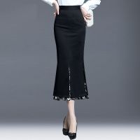 2021春秋季新款黑色半身裙长款鱼尾裙高腰开叉长裙子女包臀一步裙 黑色 M 建议90-105斤