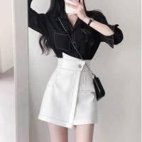 不规则短裙裤女春夏2021新款设计感高腰包臀显瘦半身裙a字阔腿裤 白色 XS 75-90