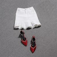 半身裙夏女牛仔裙子2021新款潮花苞裙气质荷叶边修身短裙女 白色 S