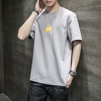 短袖t恤男装夏季宽松上衣服2021新款印花打底衫宽松半袖男生潮流 【单件装】A746灰 M 【建议90-110斤】
